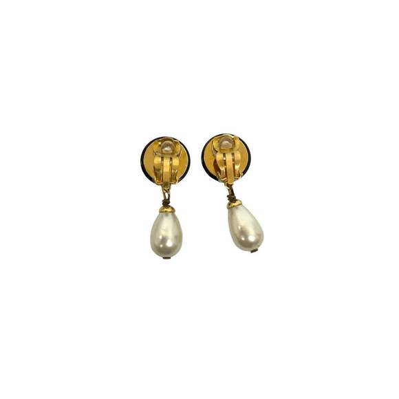 CHANEL Authentic Vintage Black Pearl Logo Earrings